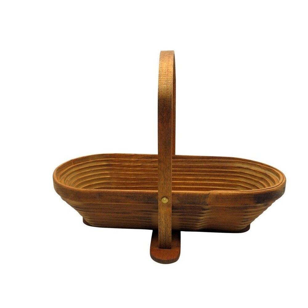 Vintage MCM Wooden Handled Basket Brass Fasteners Scandinavian Shaker Style
